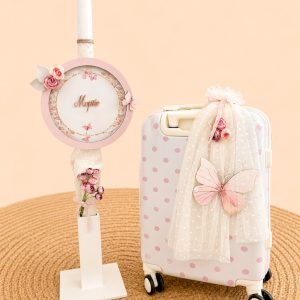 pinkbutterflydotspinkflowersgirlschildchildrenkidssuitcasewhitenameplexiglasslightlightingsetbaptismchristening
