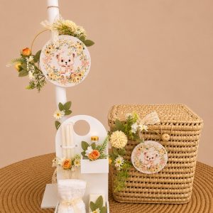 bearflowersbohobasketgreenyellowbaptismchristeningboygirl
