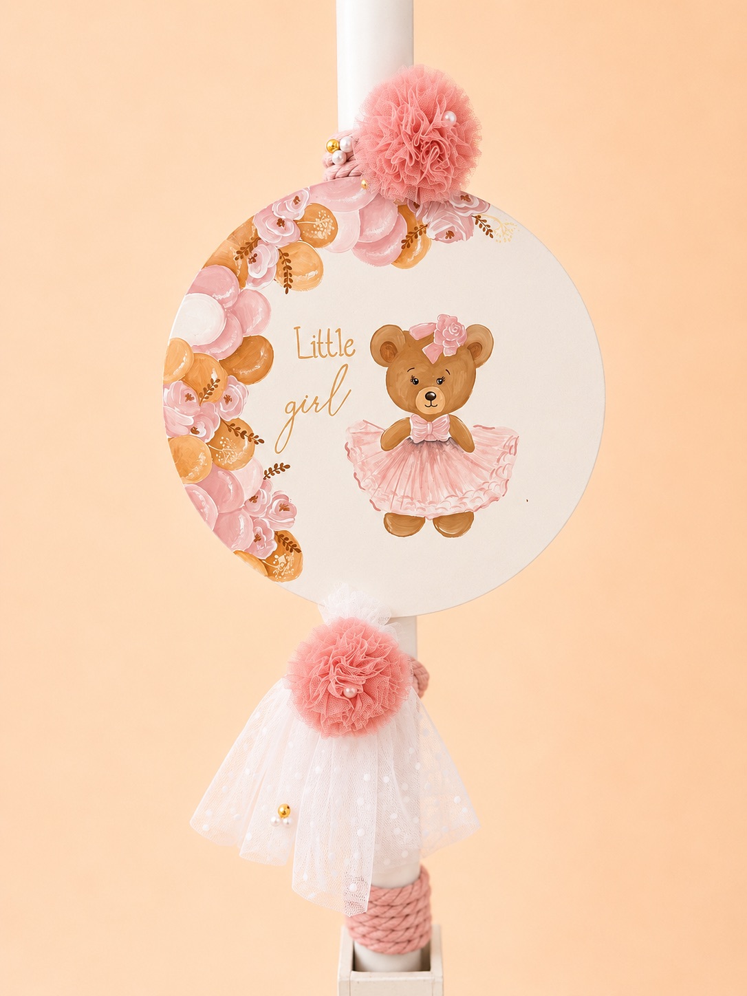 teddybearfloralflowersgirlpinkwhitechildchildrenkidssuitcasesetbaptismchristeningballerinahandpainted