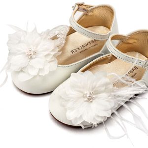 Γαλλικό Γοβάκι με Χειροποίητο Chiffon Λουλούδι και Πούπουλα EXC5902 Εκρού
